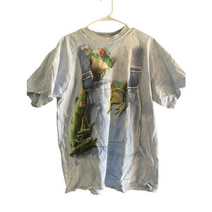 The Mountain Green Tree Frogs Overalls Nature Blue Tie Dye T-Shirt Size Large